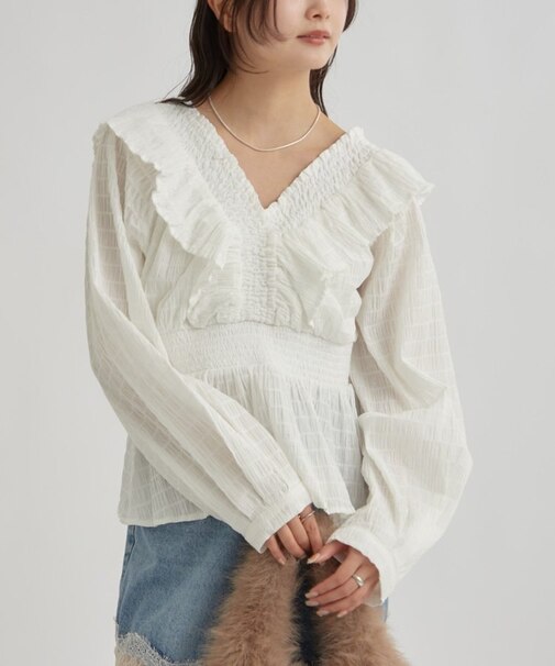 【mystic】スクエアシャーリングブラウス