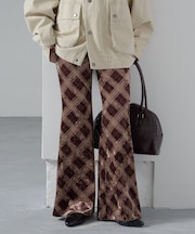【Kastane】チェックベロアフレアパンツ