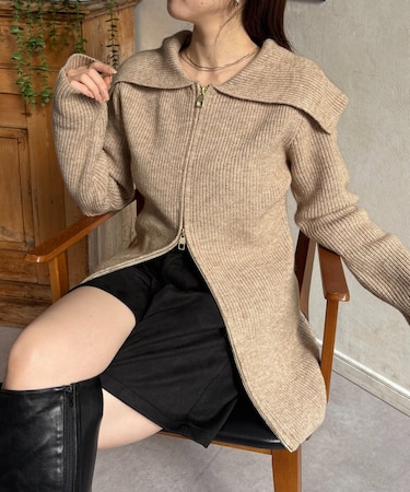 襟付きWジップチュニックカーディガン