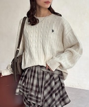 【U.S. POLO ASSN.】1ポイント刺繍ケーブルニットプルオーバー