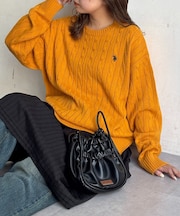 【U.S. POLO ASSN.】1ポイント刺繍ケーブルニットプルオーバー