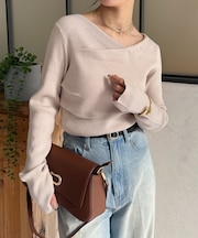 ドレープネックリブニットプルオーバー