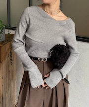 ドレープネックリブニットプルオーバー