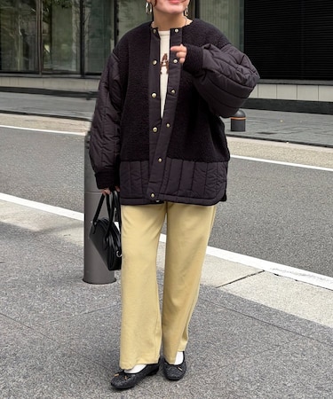 ボア×ストライプキルティングコート