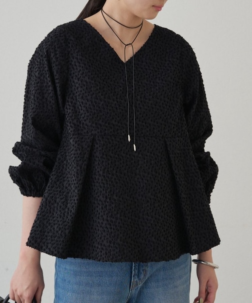 【Loungedress】ジャガードペプラムブラウス