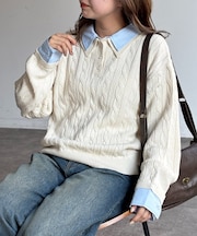 フェイクレイヤードケーブルニットポロ