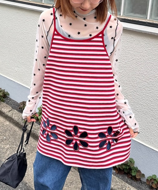 【CIAOPANIC TYPY】H.Sボーダーフラワーカットキャミチュニック