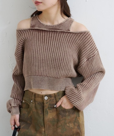 【Kastane】リバーシブルピグメントオフショルタンクニット