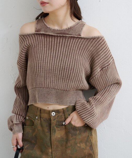 【Kastane】リバーシブルピグメントオフショルタンクニット