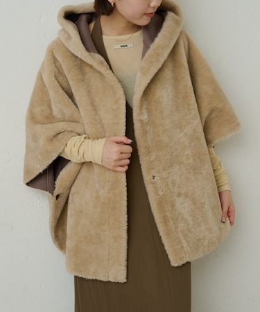 【Omekashi】ショートファーボンディングポンチョ