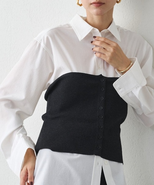 【Loungedress】シャツ＋ニットビスチェセット