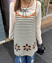 【Ciaopanic】H.Sボーダーフラワーカットキャミチュニック