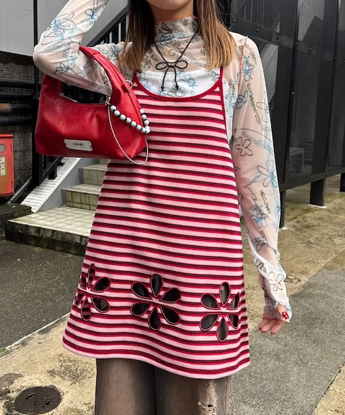 【Ciaopanic】H.Sボーダーフラワーカットキャミチュニック