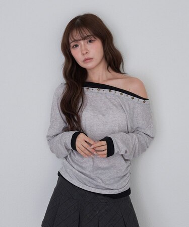 【RAY CASSIN】スタッズ付レイヤードロングTシャツ