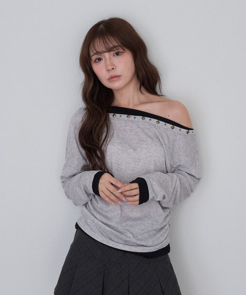 【RAY CASSIN】スタッズ付レイヤードロングTシャツ