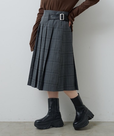 【Kastane】ベルトプリーツミドルスカート