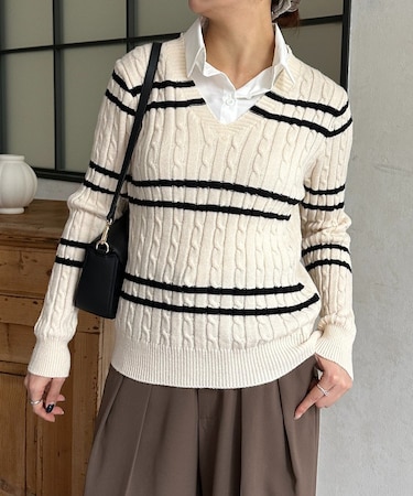シャツドッキングケーブルボーダーニット
