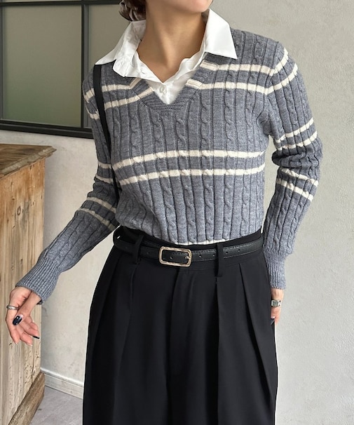 シャツドッキングケーブルボーダーニット