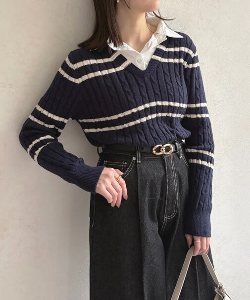 シャツドッキングケーブルボーダーニット