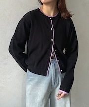 レイヤード風配色クルーニットカーディガン