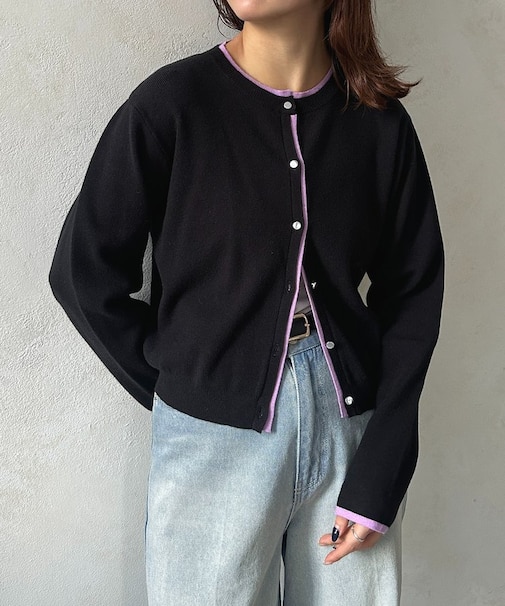 レイヤード風配色クルーニットカーディガン