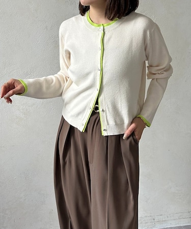 レイヤード風配色クルーニットカーディガン