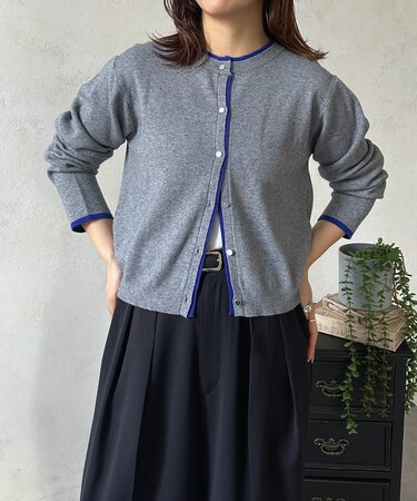 レイヤード風配色クルーニットカーディガン