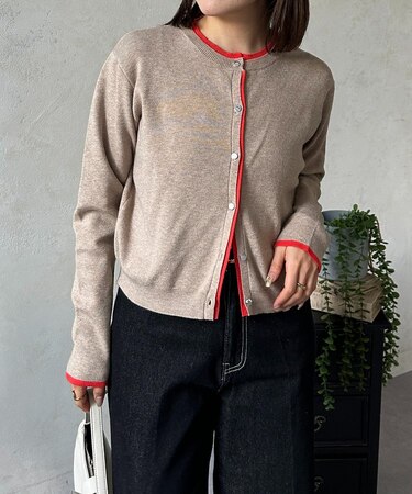 レイヤード風配色クルーニットカーディガン