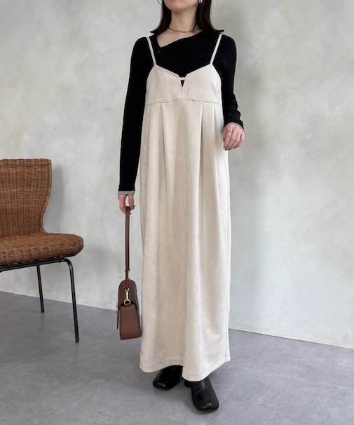 Fスエードビスチェ風キャミワンピース