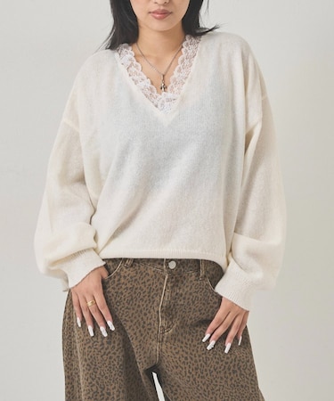 【WHO'S WHO gallery】レースVネックニット