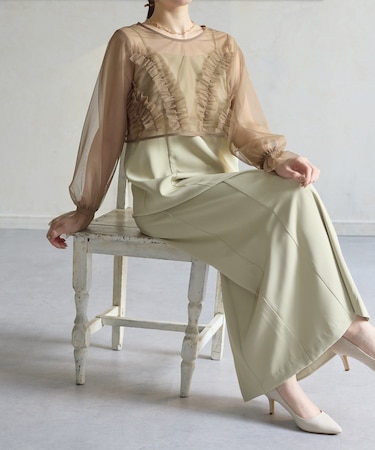 チュールフリルボレロ×ナローキャミワンピース