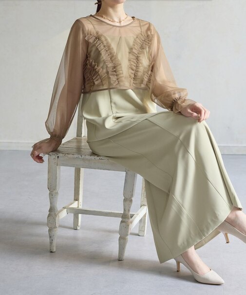 チュールフリルボレロ×ナローキャミワンピース