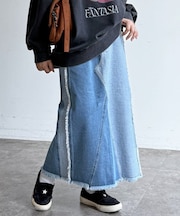 フリンジリメイクデニムナロースカート