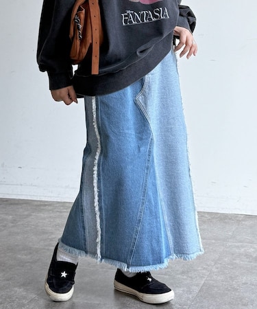 フリンジリメイクデニムナロースカート