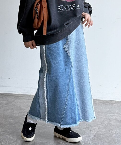 フリンジリメイクデニムナロースカート