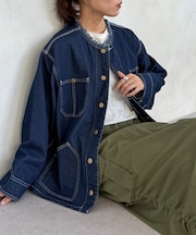 ノーカラーフリンジカバーオール