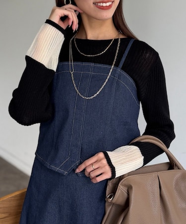 袖先オーガンジーリブニット