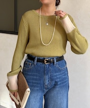 袖先オーガンジーリブニット