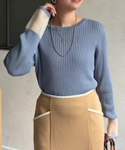 袖先オーガンジーリブニット