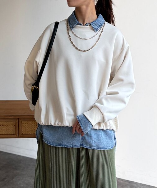 軽量ボンディング裾ボリュームプルオーバー