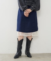 【Kastane】サテンレースミドルスカートSET