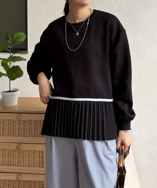 裾プリーツ切替プルオーバー