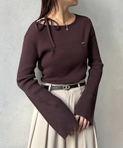 アシメホルター袖フレアニット