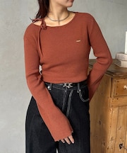 アシメホルター袖フレアニット