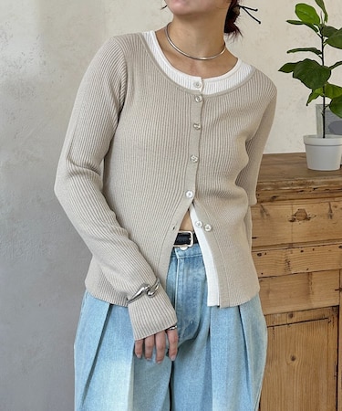 レイヤード風リブニットカーディガン