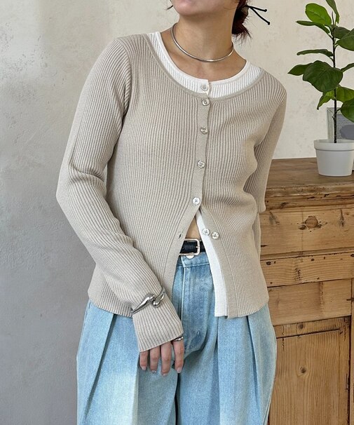 レイヤード風リブニットカーディガン