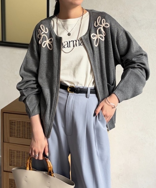 刺繍ニットジャケット