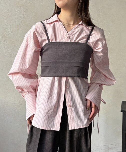 ビスチェ×袖リボンシャツ