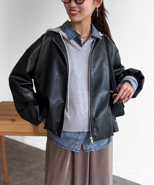 ノーカラーバルーンブルゾン