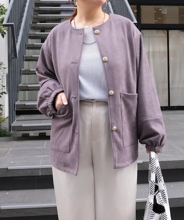 ノーカラースエードブルゾン